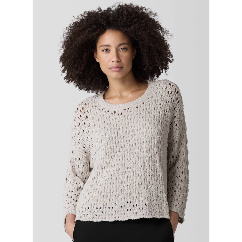EILEEN FISHER Cotton Fluff Bracelet Sleeve Top Bone XS Minimalist Neutral Boxy